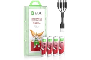EBL 4 Pack AA Lithium Batteries, USB-C Rechargeable AA Battery, 3500mWh Long-Lasting Power, 1.5V Output, Includes Fast Chargi