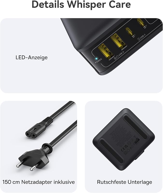 USB C Ladegerät 120W, 6-Port GaN Ladestation mit PD