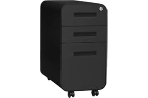 Laura Davidson Furniture Stockpile Slim 3-Drawer Mobile File Cabinet with Lock - Under Desk Metal Filing Cabinet, Legal/Letter File Folders, Wheels and Stationary Feet, Pre-Assembled, All Black