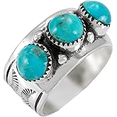 Turquoise Ring Sterling Silver 925 Genuine Gemstones Size 6 to 11