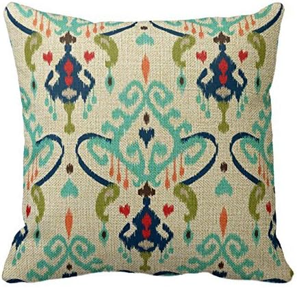 Cotton Linen Square Decorative Throw Pillow Case Cushion Cover 18x 18 Navy Blue Ikat Tribal (Adriannaburing)