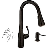 Moen Essie Mediterranean Bronze MotionSense Wave One-Handle Touchless Kitchen Faucet with Pulldown Sprayer and Soap Dispenser, 87014EWBRB