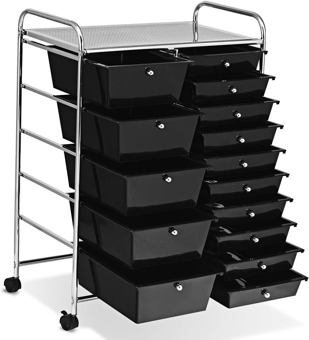 Giantex 15 Drawer Rolling Storage Cart Tools Scrapbook Paper Office School Organizer, Black: Home Improvement
