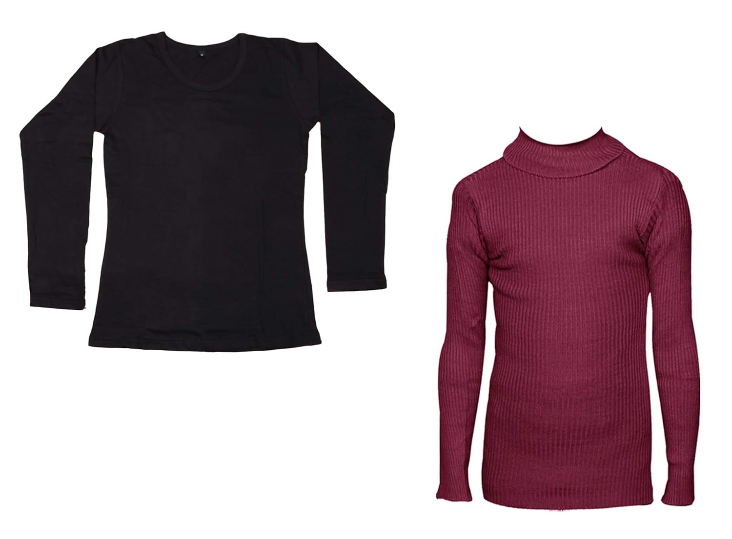 indiweaves women's combo pack of 1 high neck skivvy and 1 full sleeves t-shirt for winters (pack of 2)