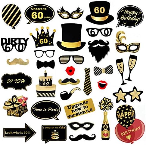 Veewon60th Birthday Party Photo Booth Props Funny Birthday Celebration Decoration Supplies - 35 Count