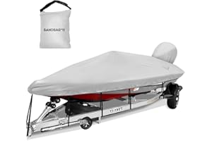 Caminor Boat Cover 17-19ft, Bass Tracker Boat Cover with Sand Bag Mooring Kit, 1200D Marine Canvas Waterproof Heavy Duty Boat Covers for 17 feet 18ft 19' Foot V HullBass Boat Runabout Boat, Gray