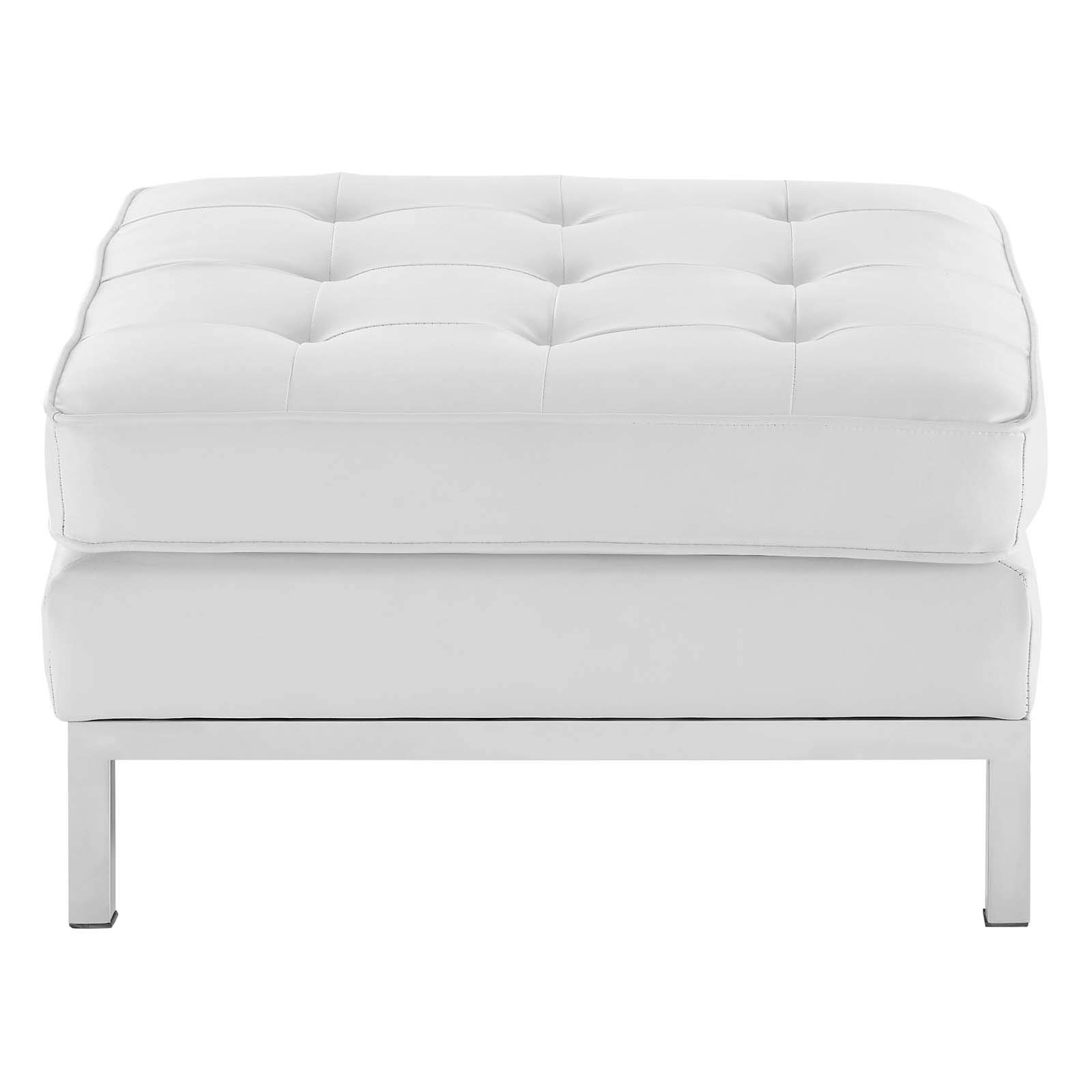 Modway EEI-3394-SLV-WHI Loft Tufted Button Upholstered Faux Leather Ottoman, Silver White