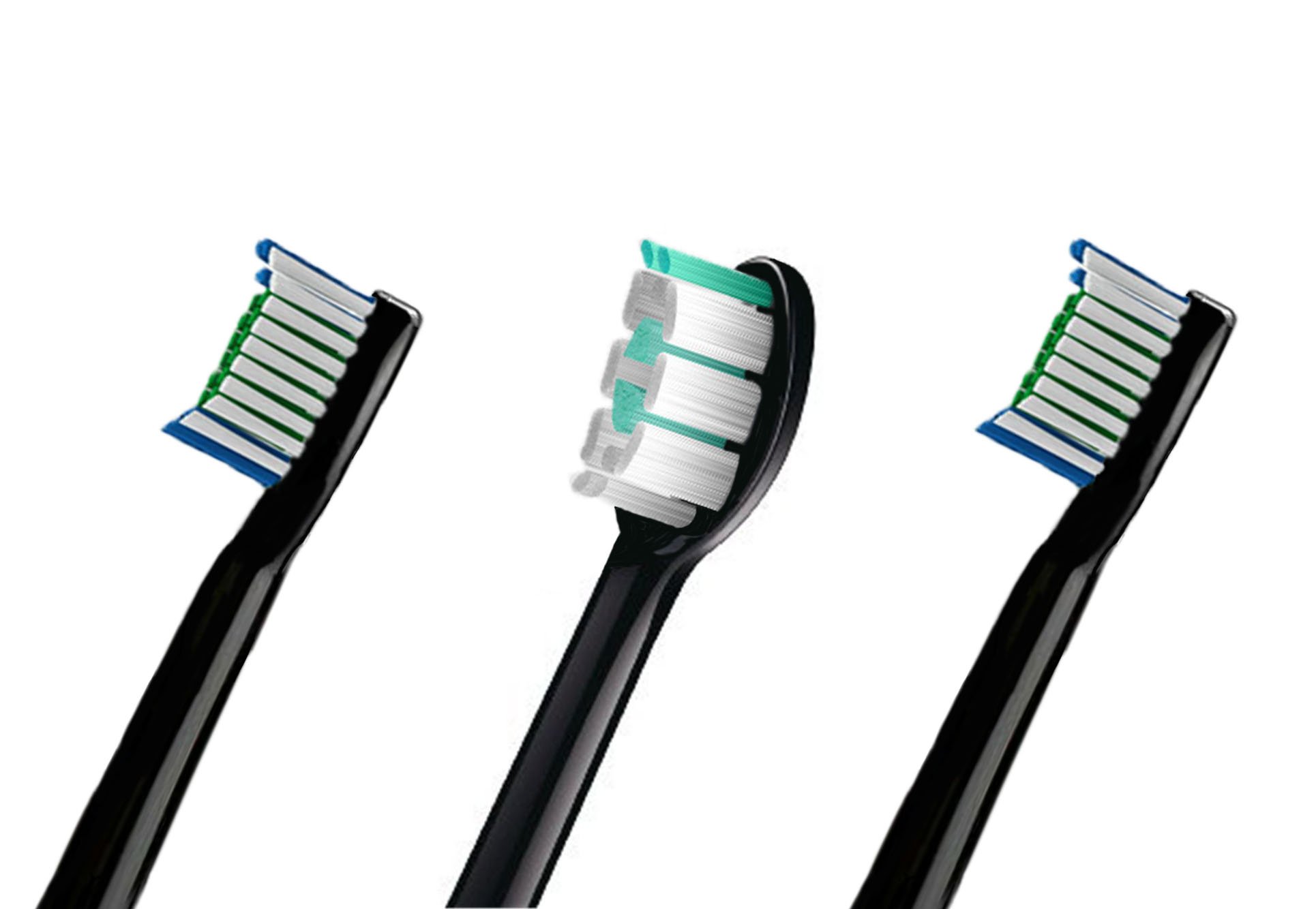 Presmile Ersatz-Zahnbürsten-Set passt gesunden weißen und sanft empfindlichen Zahnbürstenköpfen 3er-Pack (2 + 1), Schwarz