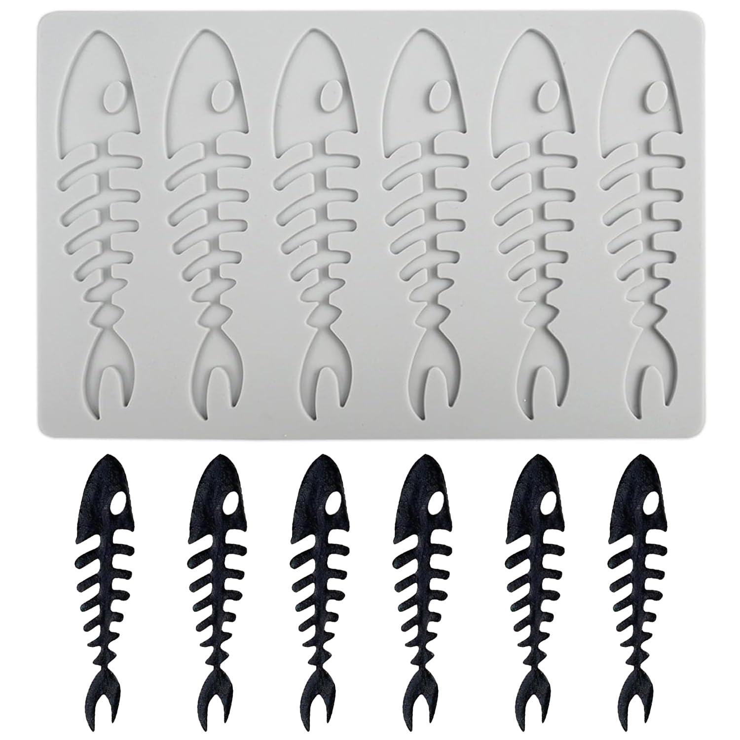 FIBOUND Fish Bone Silicone Fondant Cast, Hollow Candy Cast, Cake and Chocolate Mould, for Decoration (6 Holes)