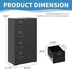 BIZOEIRON 4 Drawer File Cabinet with Lock and 1