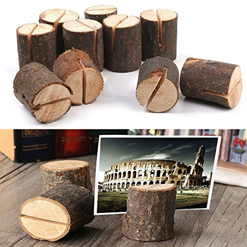 Rustic Wood Table Numbers Holder Stump Memo Clip Holder Picture Memo Note Photo Clip Holder Party Decorations Wedding Table Name Card Holder Message Clip (20PCS)