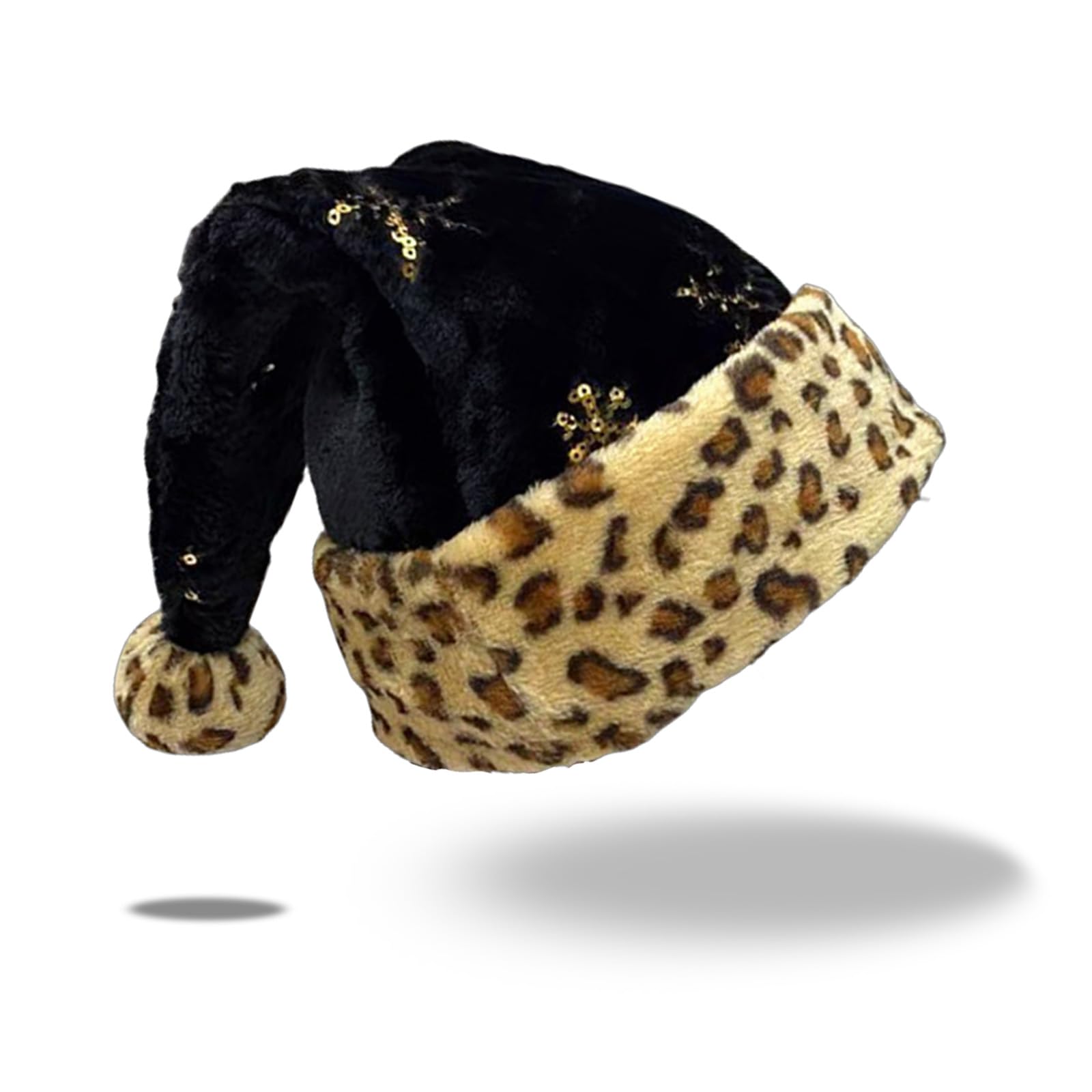 yayafunfun Leopard Print Santa Hat Sparkly Christmas Hats for Adults Kids, Father Christmas Hats Costume, Plush Luxury Santa Claus Hat, Christmas Party Hat Cap for Men Women New Year Xmas Holiday