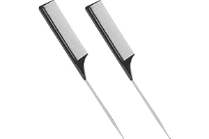 2 Pack Tail Comb, Carbon Fiber Stainless Steel Pintail and Heat Resistant Rat Teasing Comb for Daughter Women, Black