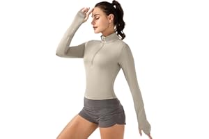GGOV Crop Tops Women's Long Sleeve Workout Shirt with Half Zip Closure, Slim Fit, and Buttery-Soft Fabric
