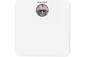 Salter 489JS WHDR Mechanical Bathroom Scales, Easy to Read Display with Magnified Lens, Measures Precise Weight in Stones and Kilograms, No Batteries Required, White