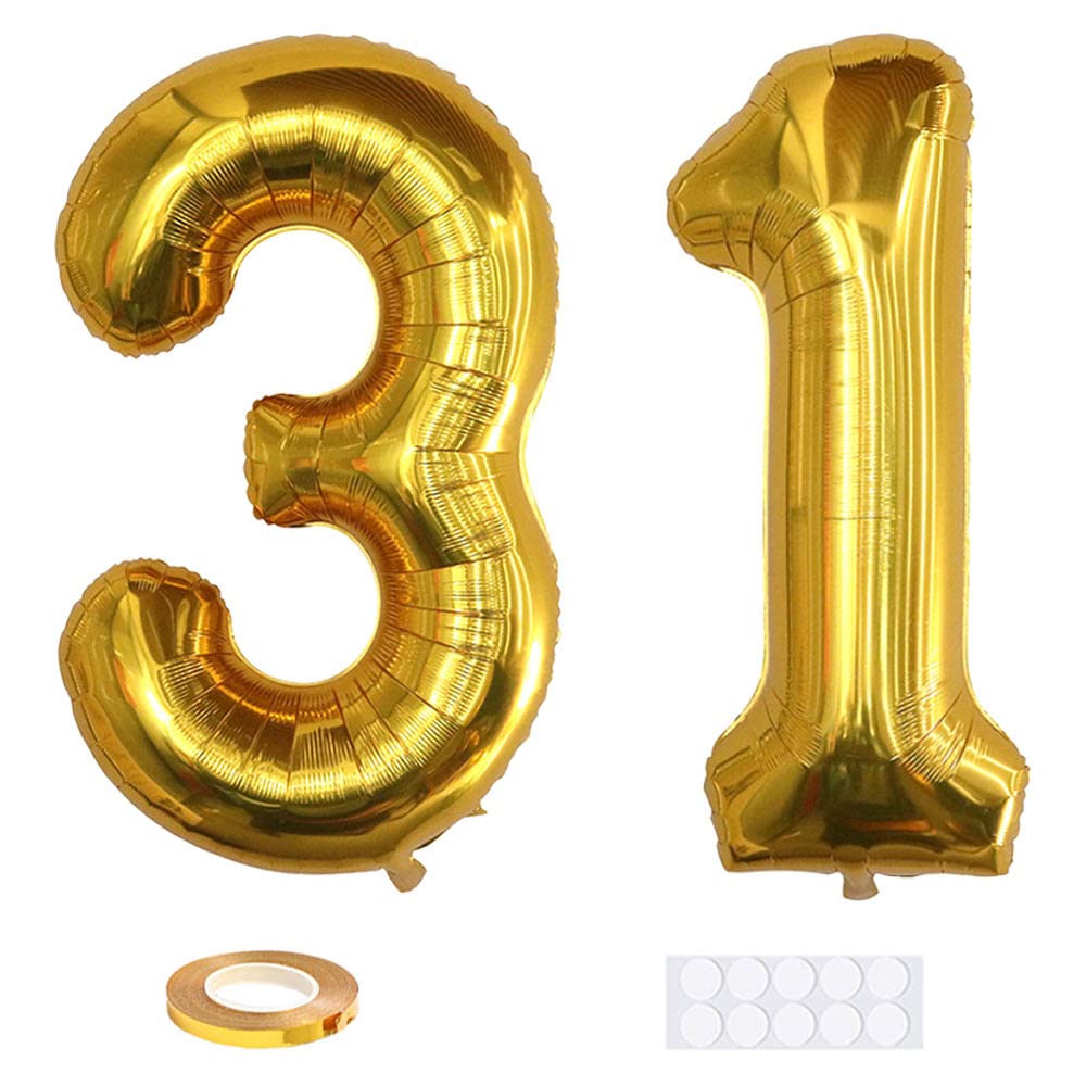 Xihuimay Number 31 Balloons - 40 inch Digital Alphabet 31 Birthday Balloons, Gold Number 31 for Birthday Party Supplies, Wedding, Bachelorette, Bridal Shower
