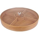 Bamboo Snack Tray with Lid - 4 Compartment Fruit Plate for Serving Dried Fruits, Nuts, Snacks - Wooden Tray for Food Storage Home Use, 11.81 X 11.81 X 1.57 Inches