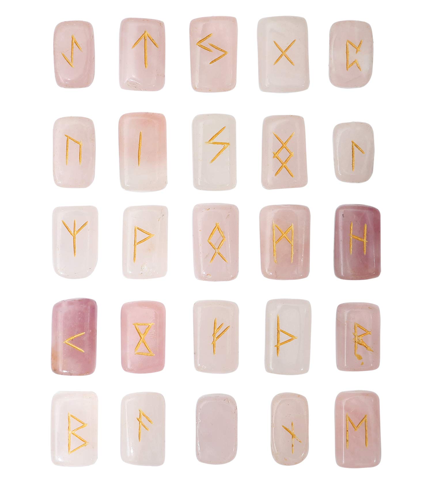 Cartbug Rose Quartz Brick Shape Rune Stones Set with Elder Futhark Alphabet Engraved Symbol Pagan Stone Runic Symbol for Crystal Healing Chakra Balancing Spiritual Gift & Home Decor 20-25 mm