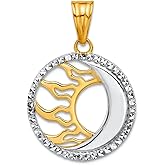 JewelryWeb 18.25mm 14k and White Rhodium Sparkle-Cut Sun And Celestial Moon Pendant Necklace Pendant for Women