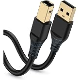 HP Printer Cable 6ft, Square USB A to USB B Cable for Printer/Scanner Epson | HP, Canon, Brother, Ethernet Print Smoothly Connect to Computer/Laptop/Pc - USB 2.0 Type B Impresora Midi Long Cord, 6 Foot
