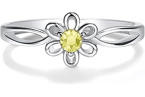 Precious Pieces Sterling Silver Simulated Birthstone Baby Ring with Flower for Little Girls
