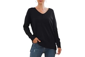 Jouica Women's Casual Lightweight V Neck Batwing Sleeve Knit Top Loose Pullover Sweater