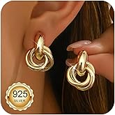 ORAZIO Chunky Gold Plated Knot Earrings for Womens Trendy 925 Silver Statement Lightweight Dangle Drop Hypoallergenic Large Geometric Stud Earring Jewelry for Women