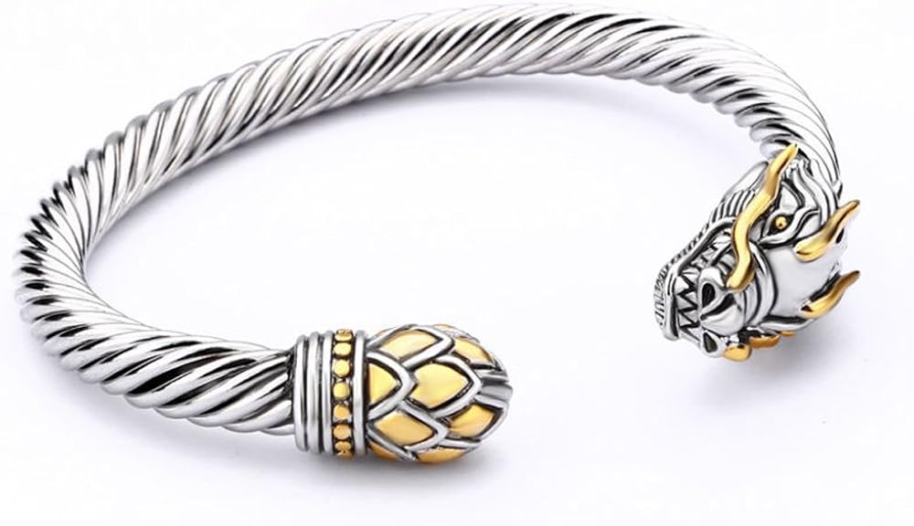 UNY Jewelry Chinese Dragon Rhodium Plated Bracelet Cuff Bangle Vintage Cable Classics Bracelet: Jewelry