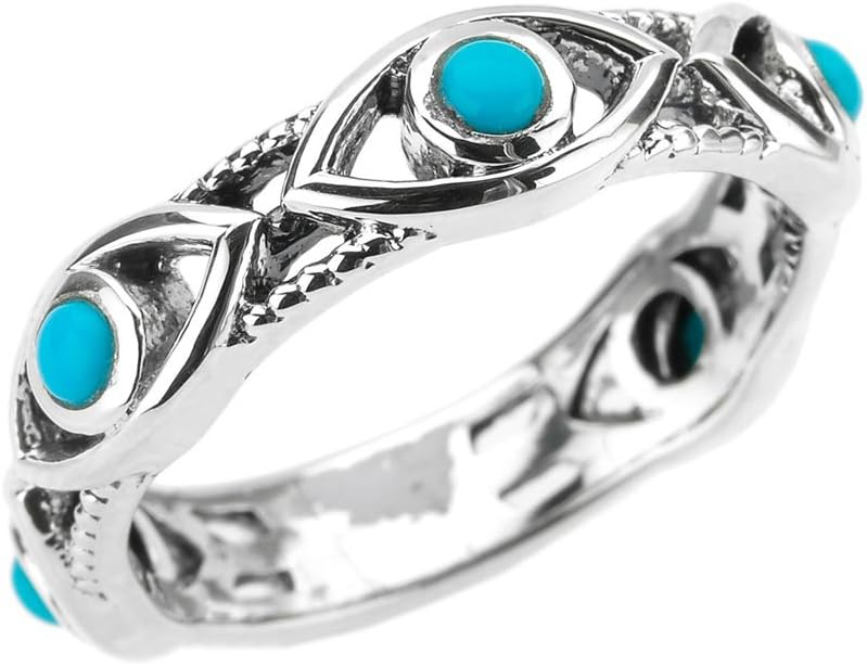 Solid 10k White Gold Genuine Blue Milgrain Evil Eye Good Luck Ring