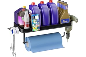 Chilinii Garage Shop Paper Towel Holder Wall Mount, Garage Organization Paper Towel Phone Holder with Shelf and 2 Hooks, Heav