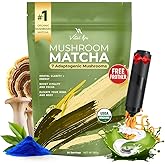 Vital Ace Mushroom Matcha | Organic 7 Adaptogenic Mushrooms and Ceremonial Grade Matcha Powder with Lion's Mane, Reishi, Cordyceps & Shiitake for Energy, Focus & Immunity | 30 Servings + FREE FROTHER