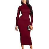 GOBLES Women's Elegant High Neck Long Sleeve Bodycon Midi Party Long Dress