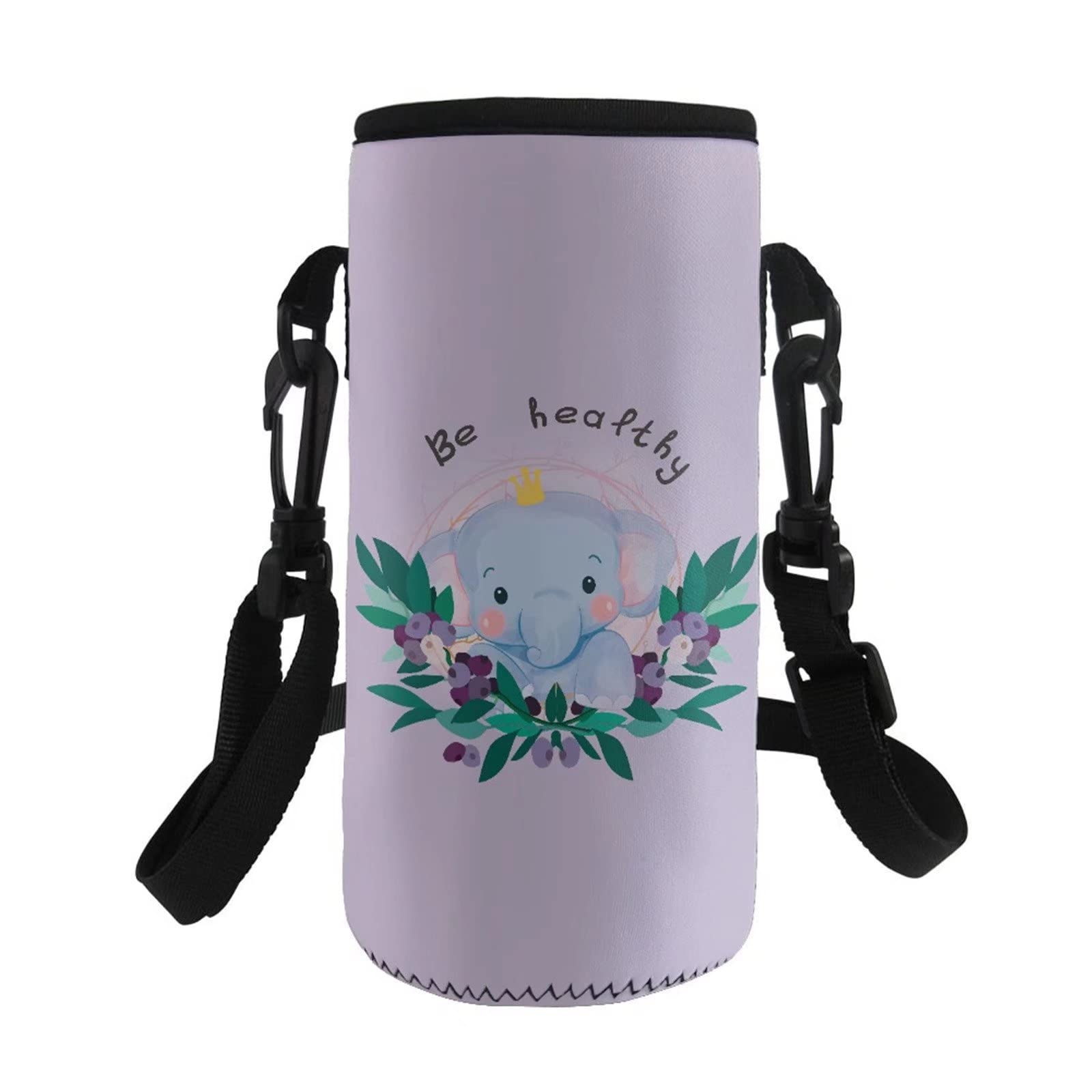 COEQINE Cute Elephant Print Neoprene Insulated Water Bottle Carrier Bag for Kids Adult Hiking Travel Walking Bottle Cover with Adjustable Shoulder Strap
