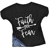 MIMOORN Women's Short Sleeve Letter Printed V Neck Tee Tops Casual T-Shirt