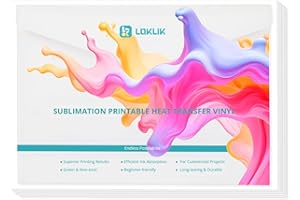 LOKLiK Sublimation Printable HTV - 5 Pack Sublimation Printable Heat Transfer Vinyl Without Bleeding or Fading - Quick Dry Printable Sublimation HTV 8.5 * 11 for Light Fabrics