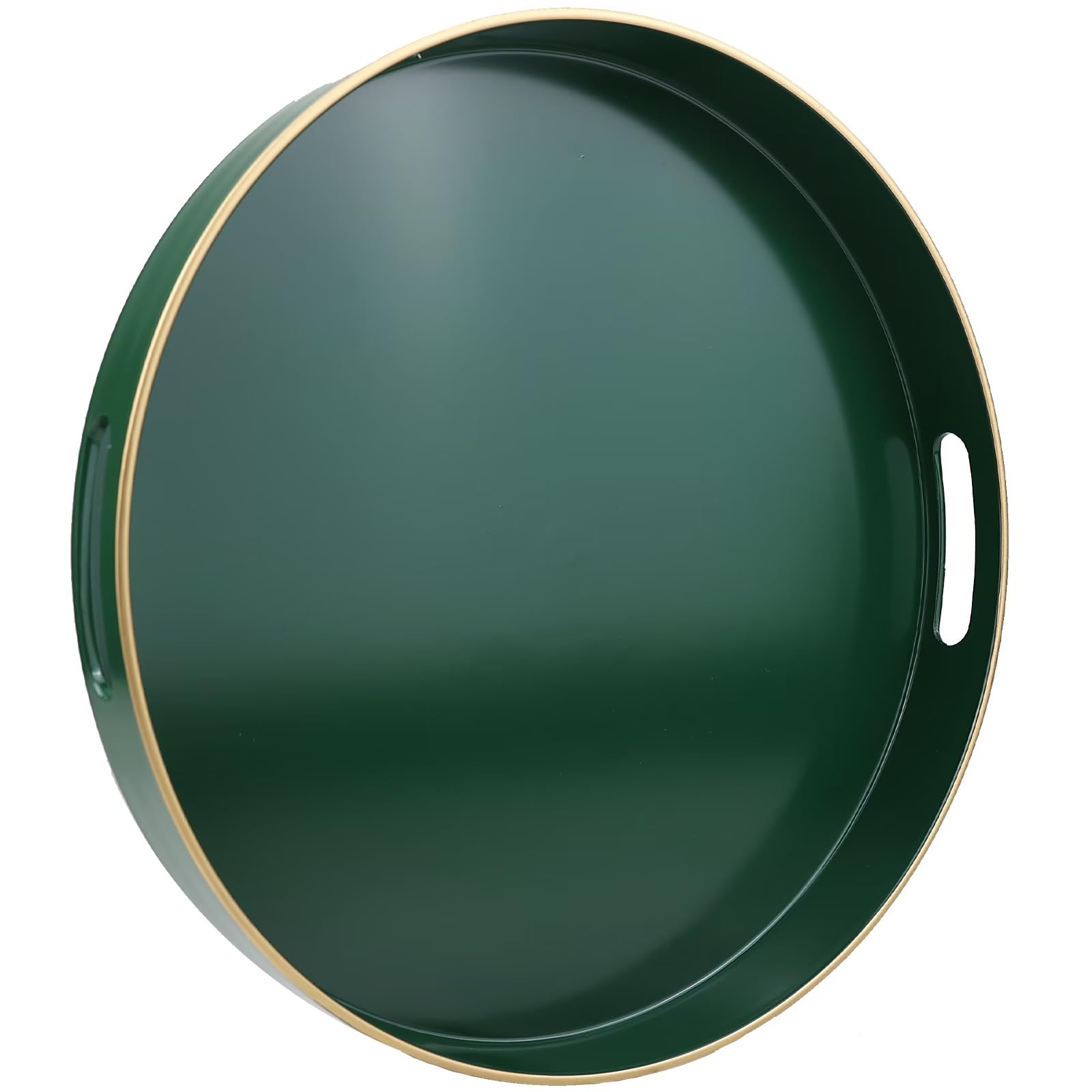 Photo 1 of ***MINOR DAMAGE*** Omuriko Green Round Decorative Tray with Handles, 13" Versatile Serving Tray for Coffee Table, Ottoman, Ideal for Serving, Displaying, Organizing