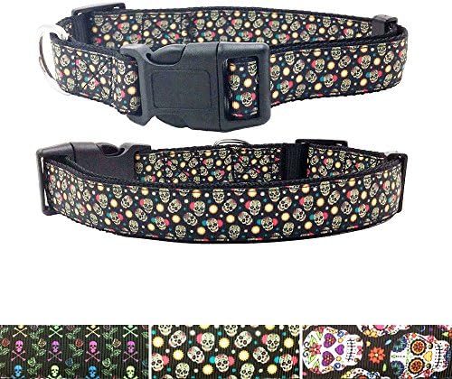 [AIDIYA]Pet Dog Collars, Skull Pattern by Hot Stamping , Adjustable Collars for Small Medium Large Dogs … (M, Golden Skull)
