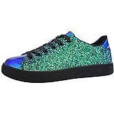 LUCKY STEP Glitter Shoes Sparkly Bling Shiny Bedazzled Lace up Fashion Sneakers for Women