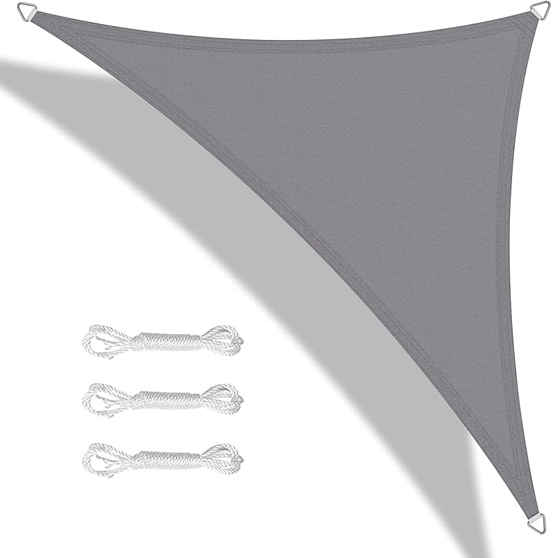 Teynewer 5x5x5m Triangle Shade Sail Waterproof UV 98% Light Grey with Rope