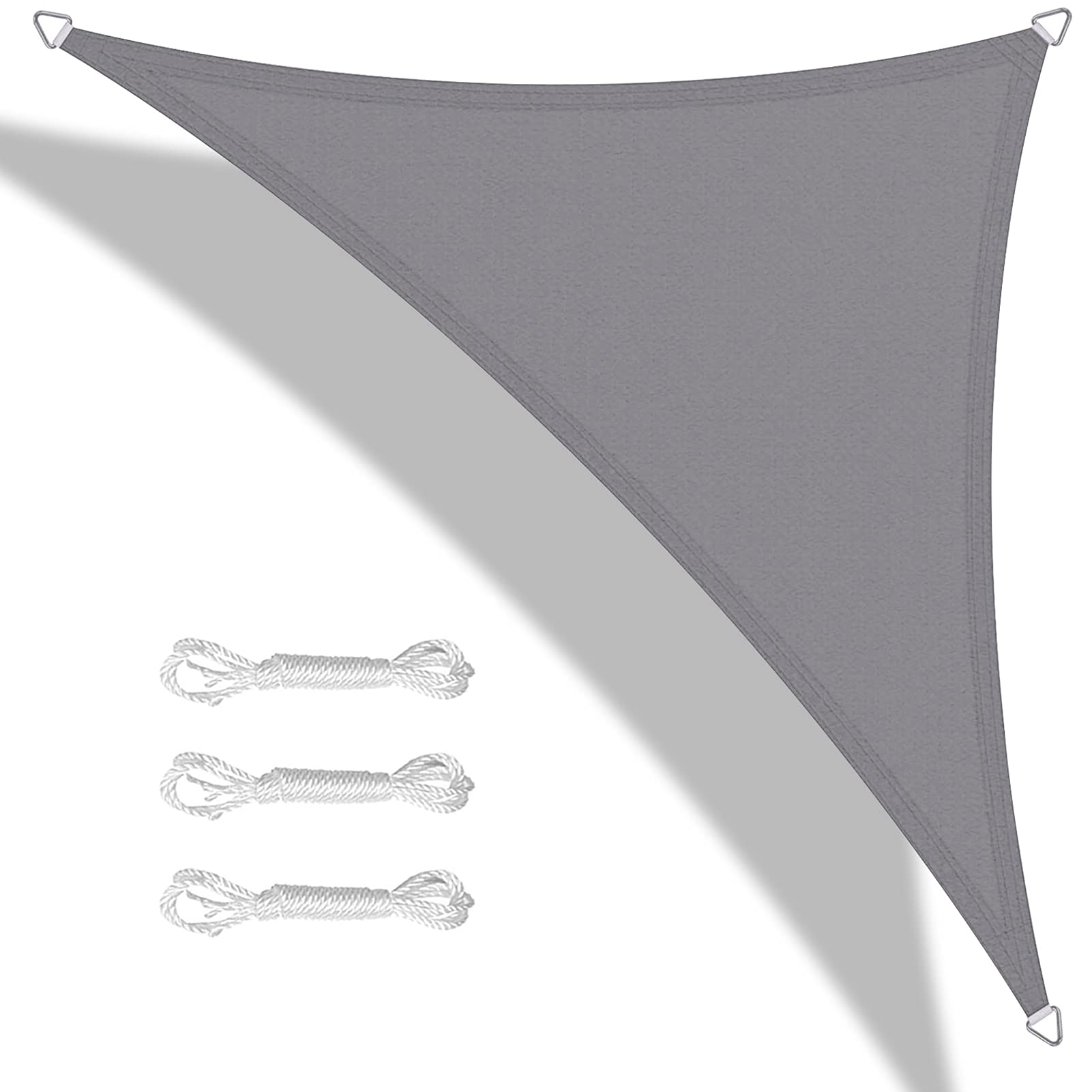 Teynewer Sun Shade Sail Triangle 3x3x3m Waterproof Shade Sail for Outdoor Garden Patio Party 98% UV Block Sunscreen Awning Canopy Sunsail with Free Rope, Light Grey