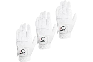 FINGER TEN Golf Gloves Men Left Hand Rain Grip Glove for Right Handed Golfer Value 3 Pack, All Weather Durable Grip Size Small Medium Large XL White Black Blue