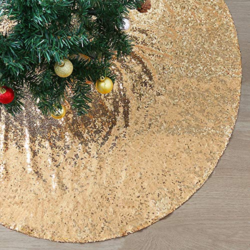 SoarDream Christmas Tree Skirt 48 inches Large Gold Sequin Tree Skirt for Xmas Holiday Party Decorations