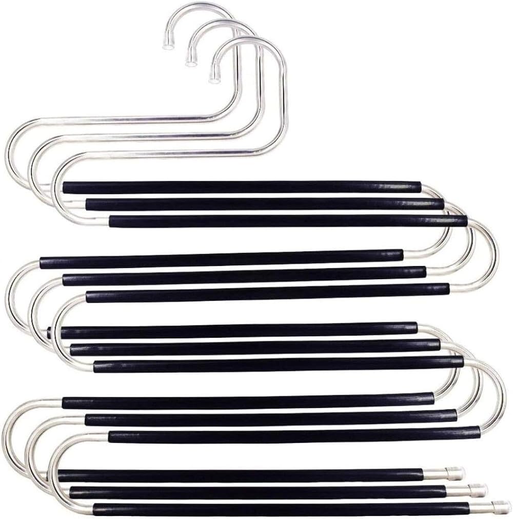Skroad 3 Pack Trouser Hanger Space Saving S-Type Non-Slip Stainless Steel