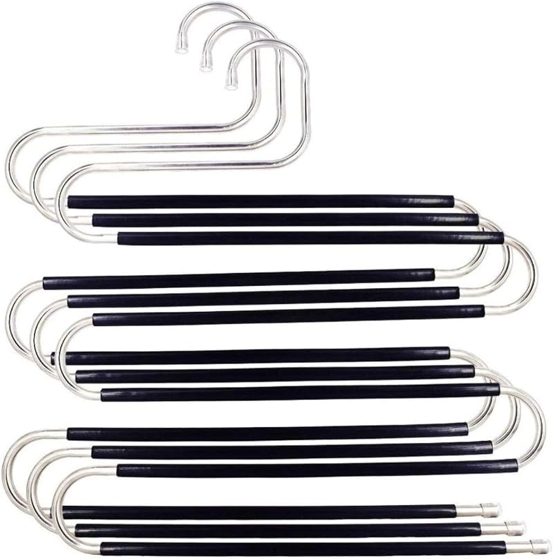 Skroad 3 Pack Trouser Hanger Space Saving S-Type Non-Slip Stainless Steel