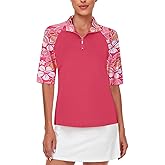 Cucuchy Womens Golf Shirt Half Sleeve Quarter Zip Polo Tennis Shirts Workout Tops