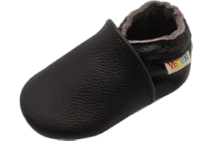 YALION Soft Leather Baby Shoes Moccasins Slip-on Boys Girls Slippers with Elastic Ankle, Anti-Slip First Walking Crib Shoes for Infant Toddlers