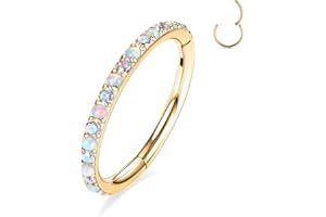 GAGABODY 20G 18G 16G 14G 6mm-12mm 316L Surgical Steel Piercing Jewelry Hinged Seamless Earrings Clicker Hoop Piercing Rings for Cartilage Helix Rook Septum Daith Tragus Lobe CZ/Opal/Shell/Turquoise