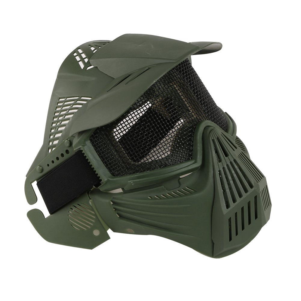 Tactical Mask Outdoor Breathable Mesh Full Face Protective Mask for Paintball Halloween Costume Party CS Game (OD Green (Mesh Type))