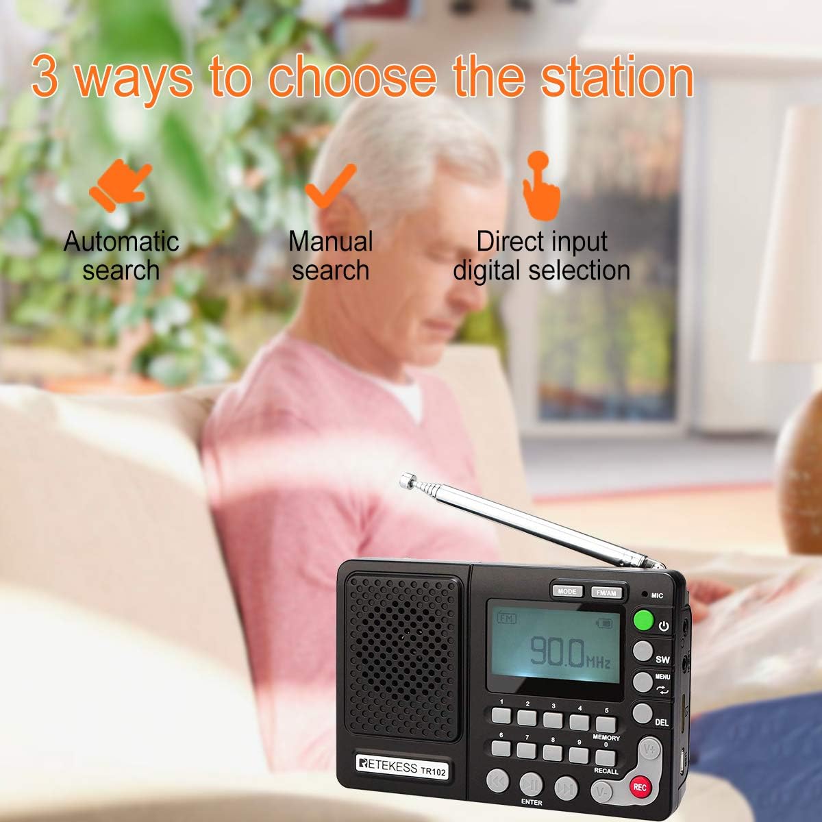 Retekess TR102 Shortwave Radio Portable AM FM Radio MP3 Player Support TF Card Digital Record Sleep Timer and Rechargeable Battery(Black): Home Audio & Theater