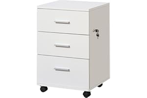 Vinsetto Small File Cabinet with 3 Drawers and Lock, Mobile Vertical Filing Cabinet with Wheels, Under Desk Office Drawer, 15